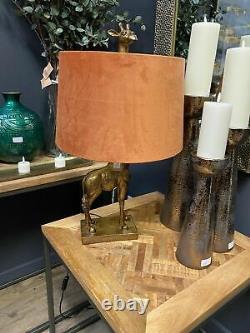 Antique Gold Giraffe Table Lamp With Burnt Orange Velvet Shade