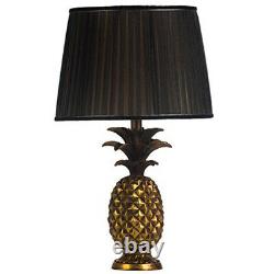 Antique Gold Pineapple Black Pleat Shade Hall Living Room Large Table Light Lamp