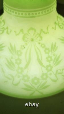 Antique Green Cameo On Custard Glass Shade