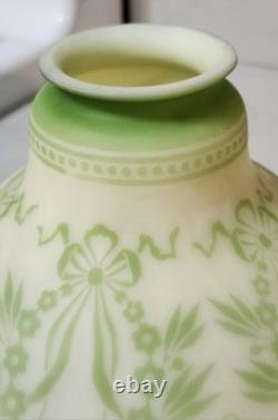Antique Green Cameo On Custard Glass Shade