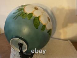 Antique Hand Painted GWTW 12 Globe Lamp Shade Aqua w Cotton Flowers 4 Fitter
