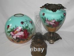Antique Hand Painted Gone with the Wind Oil Lamp with WILD ROSES RARE 12 Shade