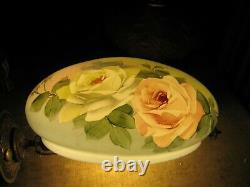 Antique Hand Painted Lamp Shade Roses Dome Globe 12 Fitter Flowers Nochips Nice