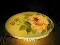 Antique Hand Painted Lamp Shade Roses Dome Globe 12 Fitter Flowers Nochips Nice