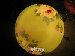 Antique Hand Painted Lamp Shade Roses Dome Globe 12 Fitter Flowers Nochips Nice