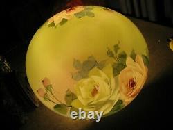 Antique Hand Painted Lamp Shade Roses Dome Globe 12 Fitter Flowers Nochips Nice