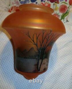 Antique Hand Painted Winter Scene Acorn Beehive Globe Shade Marigold Frosted