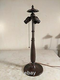 Antique Handel 3 socket lamp base withreverse painted parrot shade