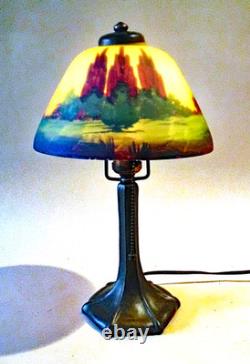 Antique Handel Arts & Crafts Boudoir Accent Lamp Reverse Painted Shade, 1910