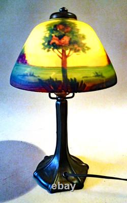 Antique Handel Arts & Crafts Boudoir Accent Lamp Reverse Painted Shade, 1910