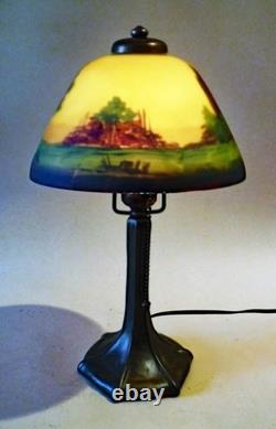 Antique Handel Arts & Crafts Boudoir Accent Lamp Reverse Painted Shade, 1910