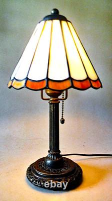 Antique Handel Filigree Arts & Crafts Boudoir Lamp New Stain Glass Shade, 1910
