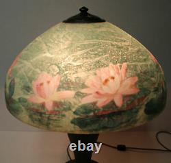 Antique Handel Lamp with Reverse Painted Water Lily Shade