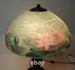 Antique Handel Lamp with Reverse Painted Water Lily Shade