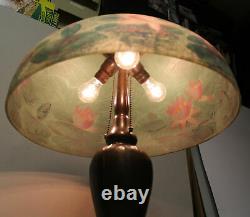 Antique Handel Lamp with Reverse Painted Water Lily Shade