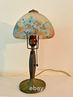 Antique Handel Reverse Painted Floral pattern Glass Boudoir Lamp Arts & Crafts Antique Handel Reverse Painted Floral pattern Glass Boudoir Lamp Arts & Crafts