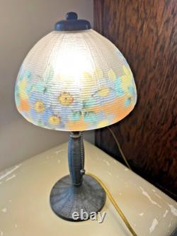 Antique Handel Reverse Painted Floral pattern Glass Boudoir Lamp Arts & Crafts
