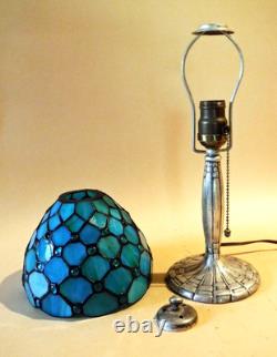 Antique Handel Silver Plated Arts & Crafts Boudoir Lamp New Stain Glass Shade