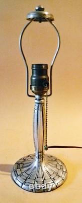 Antique Handel Silver Plated Arts & Crafts Boudoir Lamp New Stain Glass Shade