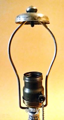 Antique Handel Silver Plated Arts & Crafts Boudoir Lamp New Stain Glass Shade