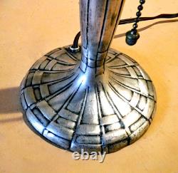 Antique Handel Silver Plated Arts & Crafts Boudoir Lamp New Stain Glass Shade