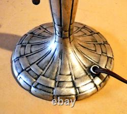 Antique Handel Silver Plated Arts & Crafts Boudoir Lamp New Stain Glass Shade