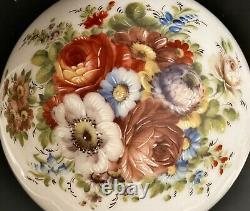 Antique Handpaint Flowers Mouthblown 12 CEILING BALL SHADE Milk Glass 4 Fitter