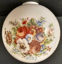 Antique Handpaint Flowers Mouthblown 12 CEILING BALL SHADE Milk Glass 4 Fitter