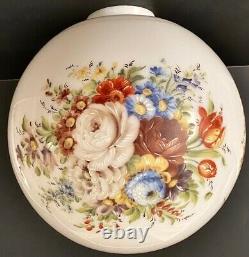 Antique Handpaint Flowers Mouthblown 12 CEILING BALL SHADE Milk Glass 4 Fitter