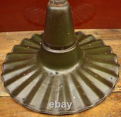 Antique Industrial 18 Benjamin Baked Enamel Ruffled Shade Vtg Gas Station Light