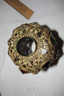 Antique Jeweled Pierced Candlestick Lamp Plug In Tabletop Glass Teardrops Jewels