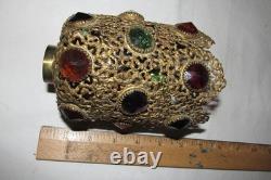 Antique Jeweled Pierced Candlestick Lamp Plug In Tabletop Glass Teardrops Jewels
