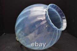 Antique LARGE Swirl Opalescent Ceiling Light Pendant Globe Glass Shade Twist VTG