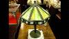 Antique Lamp With Slag Glass Shade And Metal Base