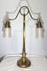 Antique Large Double Arm Adjustable Brass Lamp 24 35 Tall, Cut Glass Shades