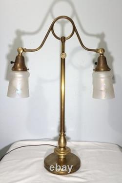 Antique Large Double Arm Adjustable Brass Lamp 24 35 Tall, Cut Glass Shades