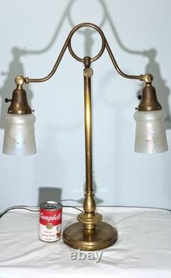 Antique Large Double Arm Adjustable Brass Lamp 24 35 Tall, Cut Glass Shades