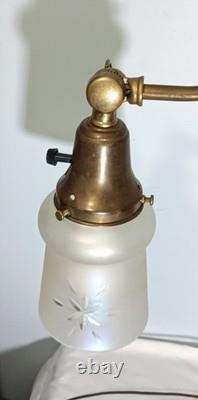 Antique Large Double Arm Adjustable Brass Lamp 24 35 Tall, Cut Glass Shades