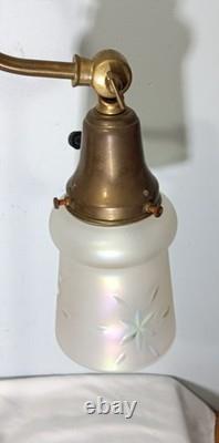 Antique Large Double Arm Adjustable Brass Lamp 24 35 Tall, Cut Glass Shades