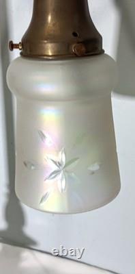 Antique Large Double Arm Adjustable Brass Lamp 24 35 Tall, Cut Glass Shades