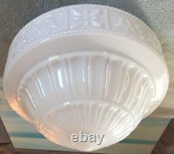 Antique Large Patterned White Milk Glass Art Deco Dome Ceiling Light Shade swag