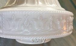 Antique Large Patterned White Milk Glass Art Deco Dome Ceiling Light Shade swag