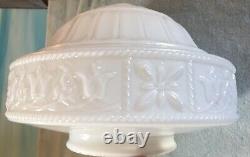 Antique Large Patterned White Milk Glass Art Deco Dome Ceiling Light Shade swag