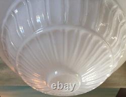 Antique Large Patterned White Milk Glass Art Deco Dome Ceiling Light Shade swag