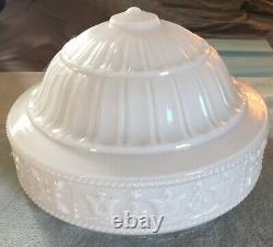 Antique Large Patterned White Milk Glass Art Deco Dome Ceiling Light Shade swag