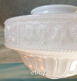 Antique Large Patterned White Milk Glass Art Deco Dome Ceiling Light Shade swag