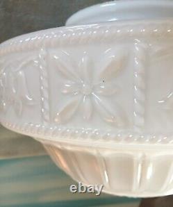 Antique Large Patterned White Milk Glass Art Deco Dome Ceiling Light Shade swag