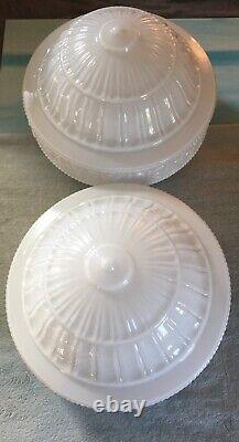 Antique Large Patterned White Milk Glass Art Deco Dome Ceiling Light Shade swag