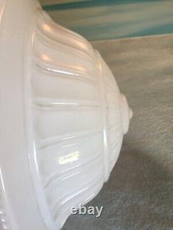 Antique Large Patterned White Milk Glass Art Deco Dome Ceiling Light Shade swag