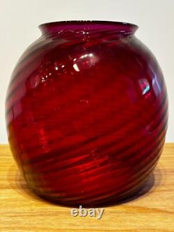 Antique Late 1800's Red Swirl Oil Lamp Glass Shade
